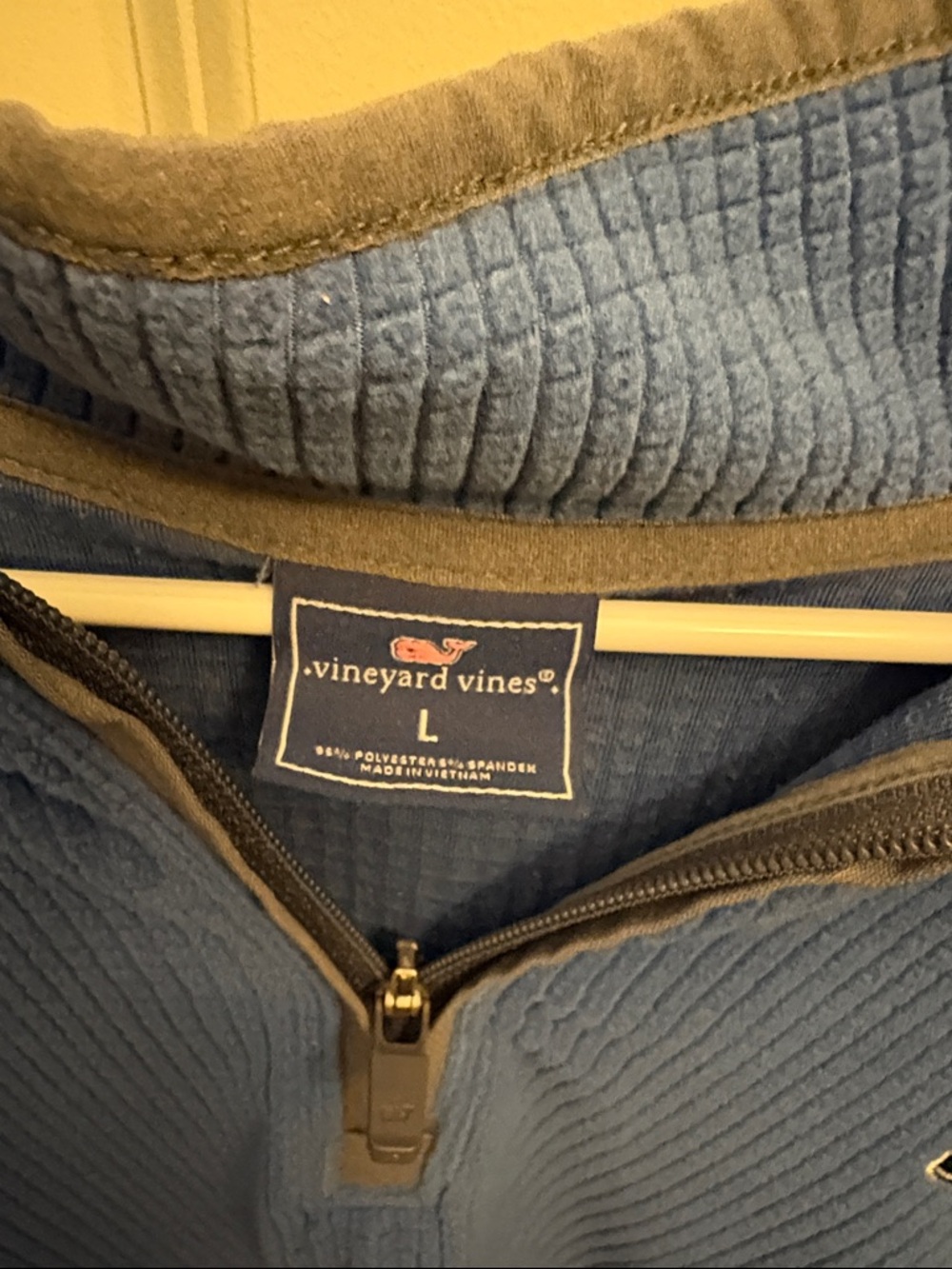 Vineyard Vines Light Blue and Tan Waffle Quarter-Zip Pullover - Picture 3 of 3